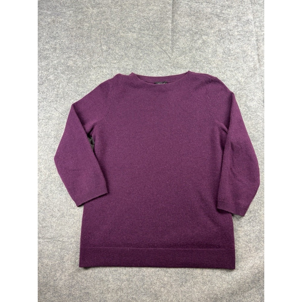 TALBOTS 100% PURE CASHMERE Womens M Plum Purple 3/4 Sleeve Sweater Classy Luxury
